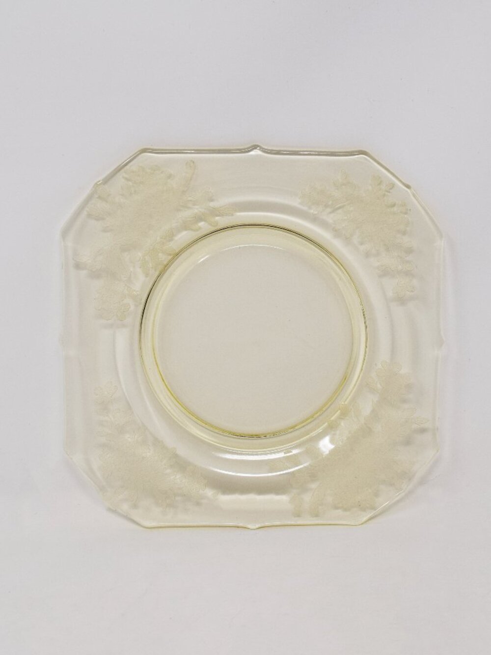 VTG Ardith Yellow Topaz Plate Paden City Elegant Depression Glass Square Etched
